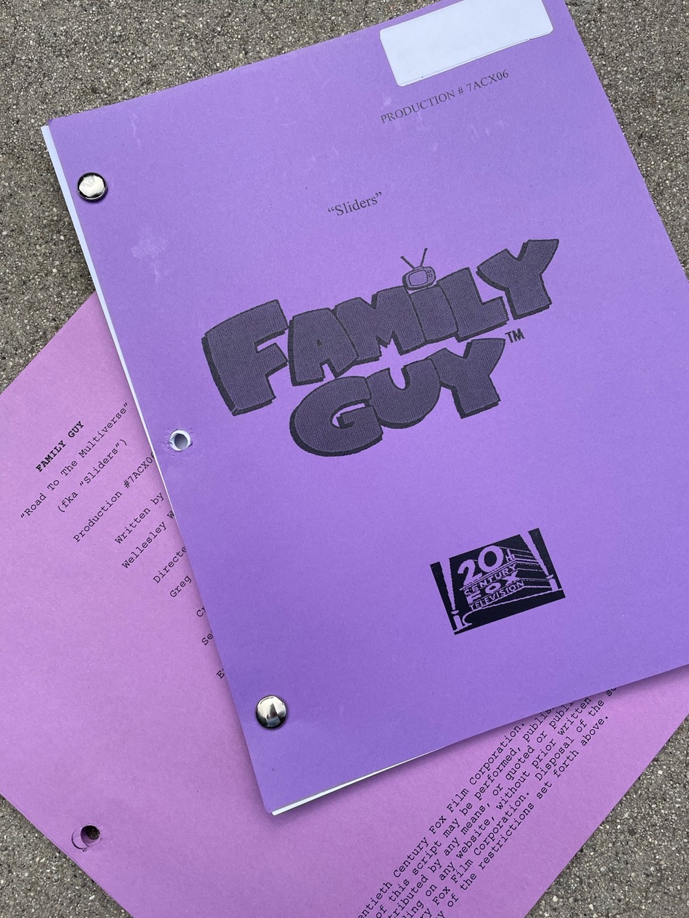 Family Guy SET 2008 Sliders aka Road to Multiverse Production Used Draft Scripts